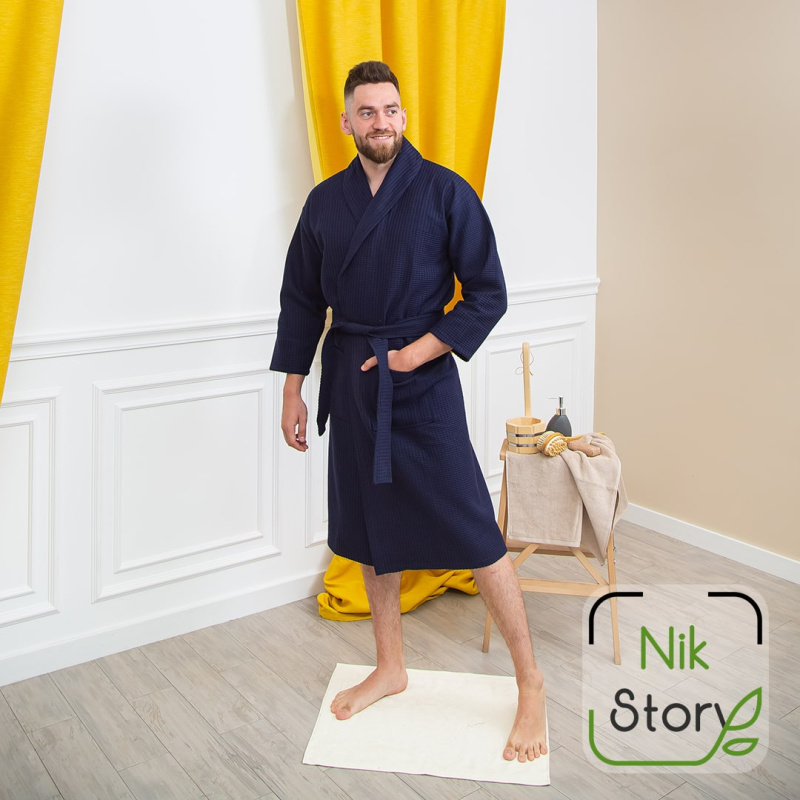 Халат вафельный Nikstory (синий - XL)